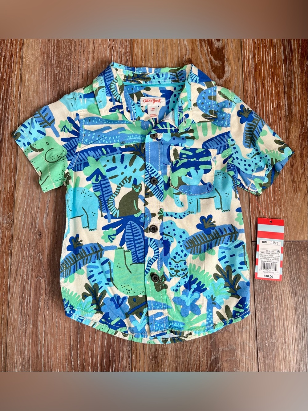 Cat & Jack Baby Boy Jungle Print Button Down Short Sleeve Top Size 18 Months